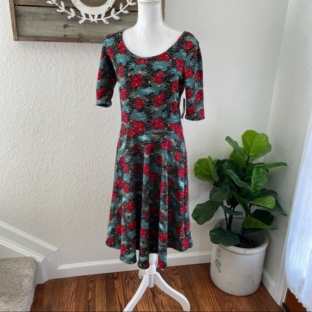 Lularoe Nicole black rose floral print dress L NWT